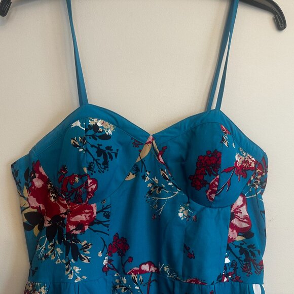 Band of Gypsies Teal Floral Romper Skirt Overlay L Boho Summer Wedding - Picture 11 of 12